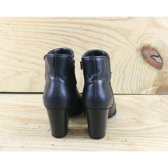 Thursday Boot Company Womens 7.5 Black Leather Ankle Block Heel 3" Zip Bootie - Picture 3 of 12